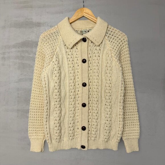 Vintage Cladyknit 80s Fair Isle 100% Wool Twist Knit Handmade Cardigan Sweater - Picture 1 of 5